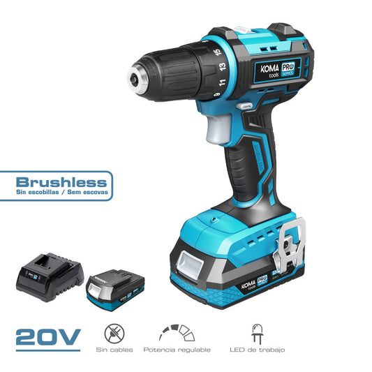 Kit Destornillador Brushless 20V 2 Baterías 2A + 1 Cargador