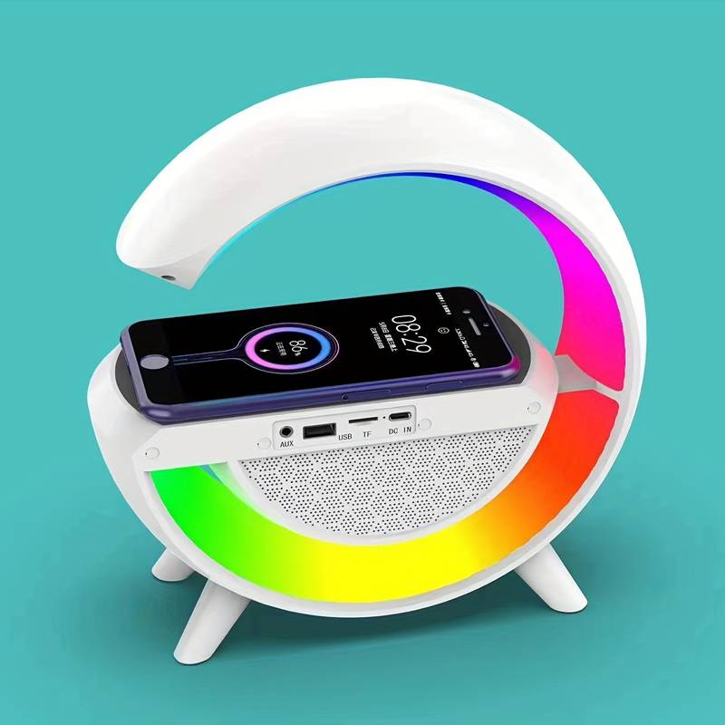 Coluna Bluetooth com carregamento wireless, LED RGB