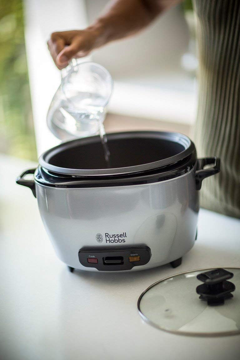 Russell Hobbs Roice Maxicook - Capacidade de 5 litros, 14 chávenas, bandeja para cozinhar a vapor, função de manter o calor, recipiente anti-aderente, espaço, copo medidor, inoxidável, 1000 W