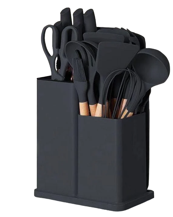 Conjunto de Utensílios de Cozinha com Tábua Preto - 18pçs