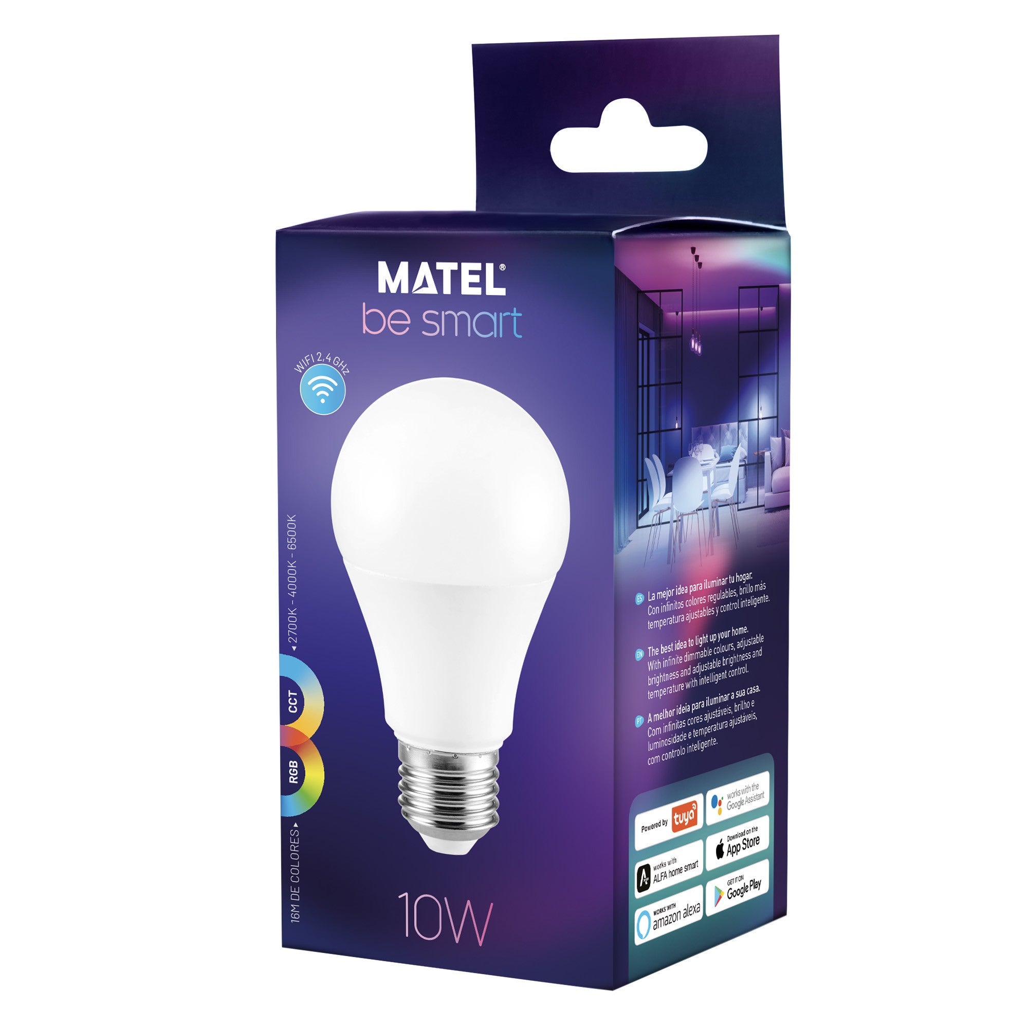 Bombilla LED MATEL Smart Wifi Estándar E27 10W RGB