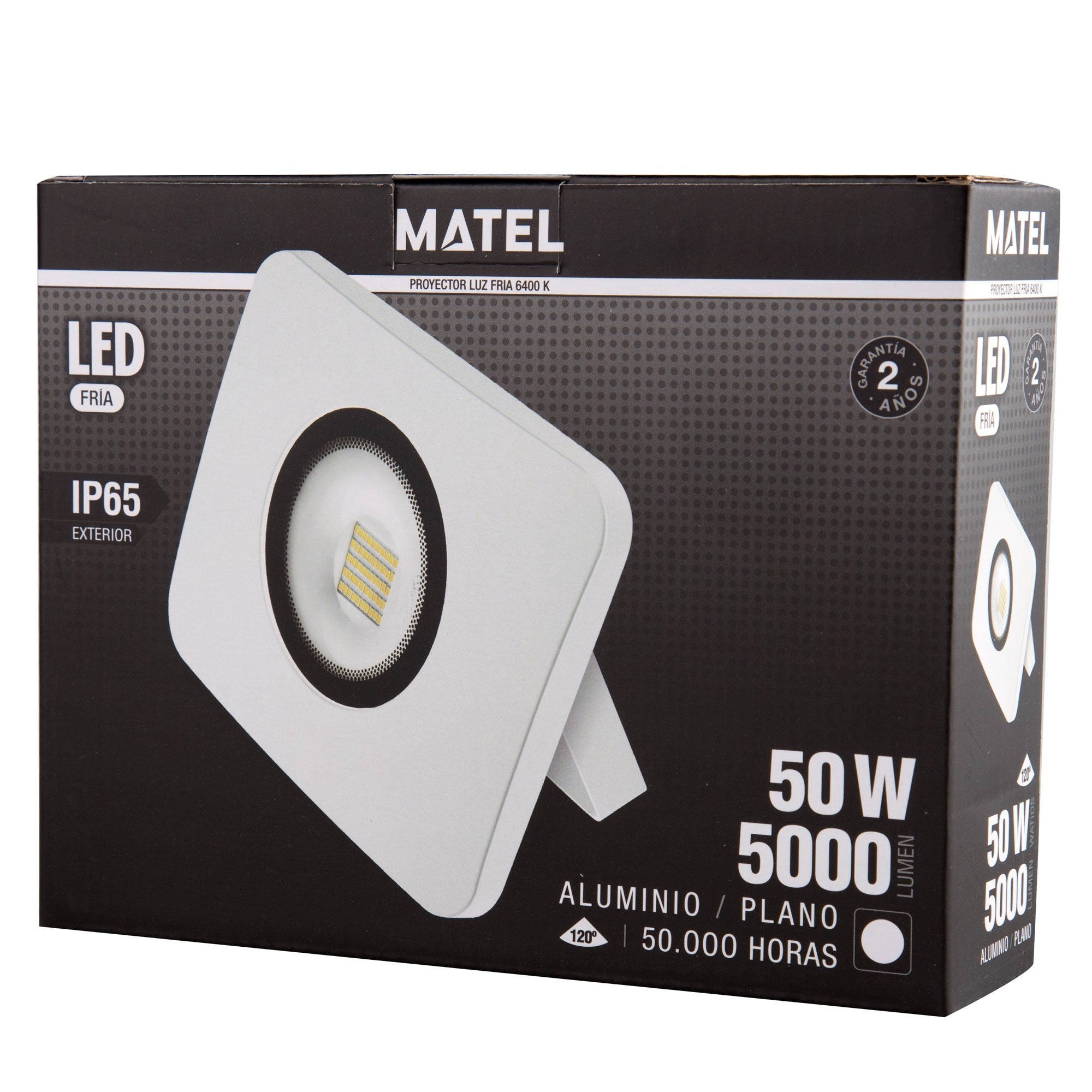 Proyector Matel Flat White Led IP65 50W Luz Blanca Fría