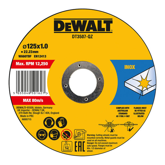 Discos de Corte para Acero Inoxidable Ø125x1x22.23mm DT3507-QZ DEWALT 