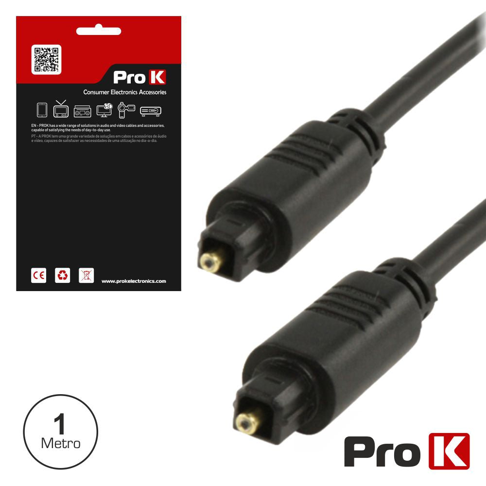 Cabo Fibra Ótica Toslink 1M Preto PROK