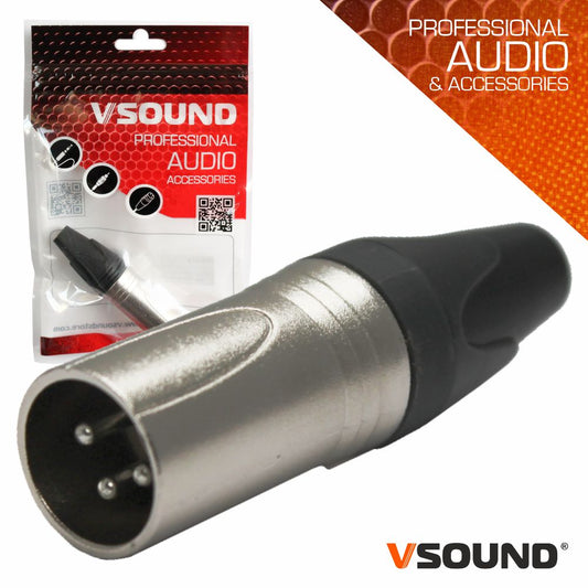 Ficha XLR 3p Macho Niquelada C/ Guarda Cabo VSOUND