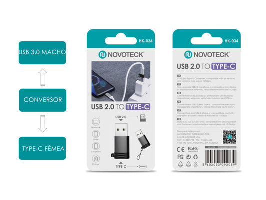 NOVOTECK HK-034 Adaptador USB 2.0 a Tipo-C 