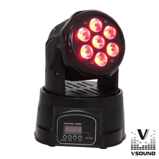 Cabeza móvil mini 7 leds cree 10w rgbw dmx micrófono vsound