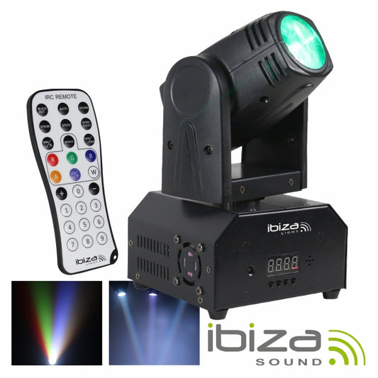 Cabeza móvil mini 1 led cree rgbw 10W DMX mando micro Ibiza 