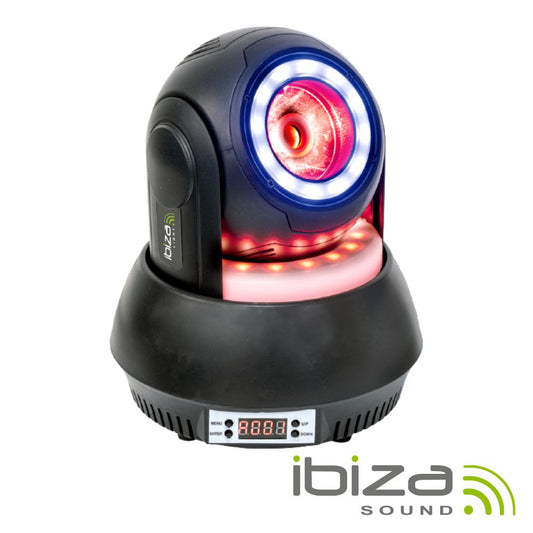 Cabeza móvil 40W 4 en 1 haz 2 anillas LED DMX micrófono Ibiza 