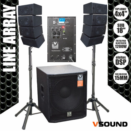 Sistema Line-Array Ativo 8 colunas 2X4"+SUB 18" 1200W VSound