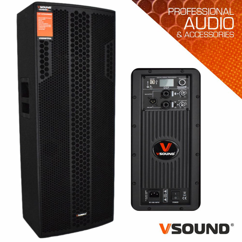 Coluna Amplificada 2x15" DSP/USB/Bluetooth 1600W VSOUND