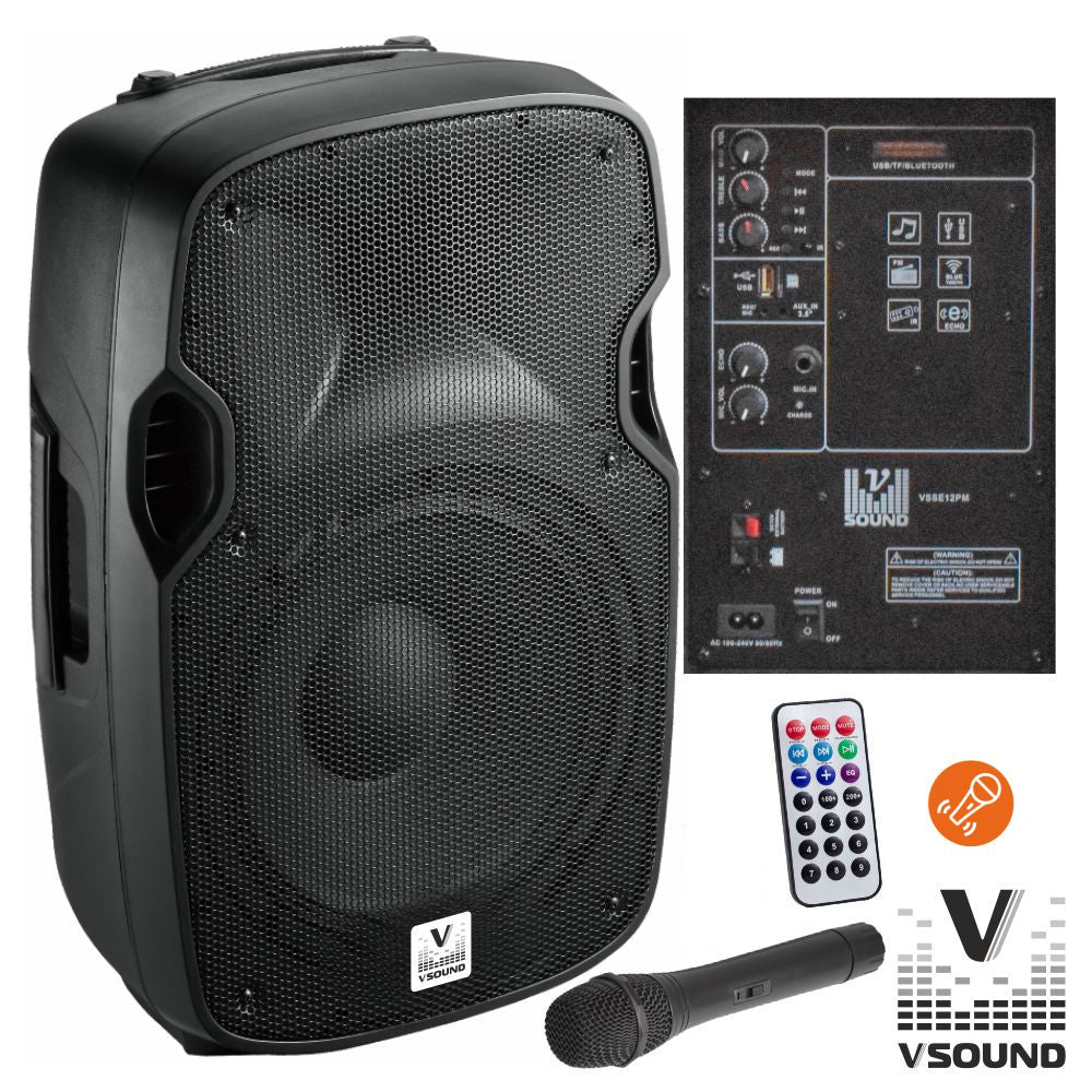 Altavoz amplificado 12" USB/BT/SD/BAT MIC Sin cable VSOUND