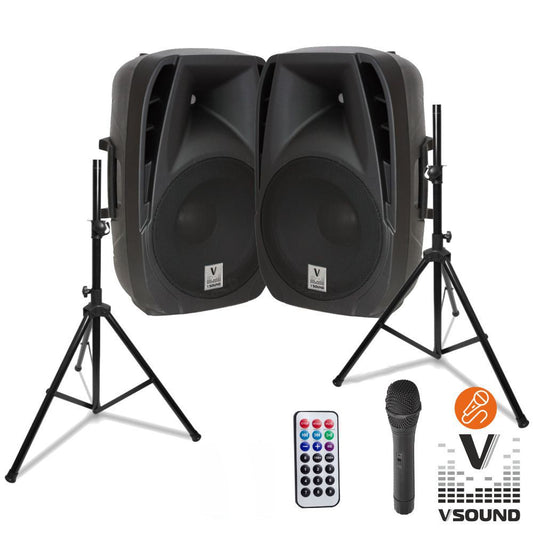 Altavoces activos+pasivos 15" 2x500W USB/BT/SD micro vsound