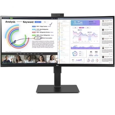 LG 34BQ77QC-B Monitor profissional ultrapanorâmico curvo de 34"/ WQHD/ Webcam/ Multimídia/ Altura ajustável/ Preto