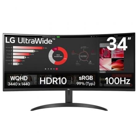 LG 34WR50QK-B Monitor Profissional Ultra-Wide Curvo de 34"/ WQHD/ Preto