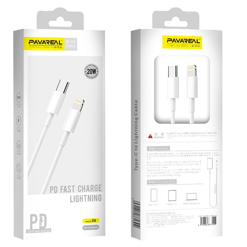 Cabo PAVAREAL Tipo C para iPhone Lightning PD 20W PA-X8 1 m. branco