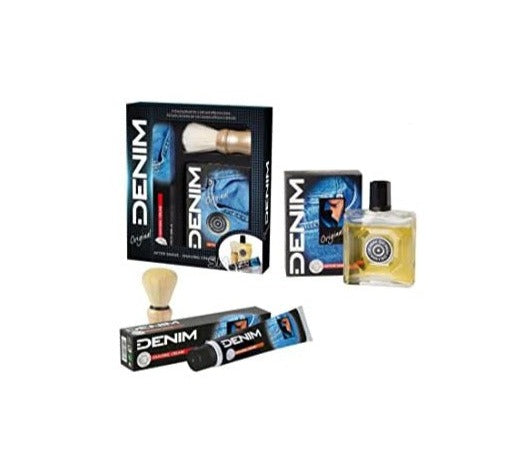 Coffret Denim Original com After Shave + Creme de Barbear + Conjunto de Pincel de Barbear