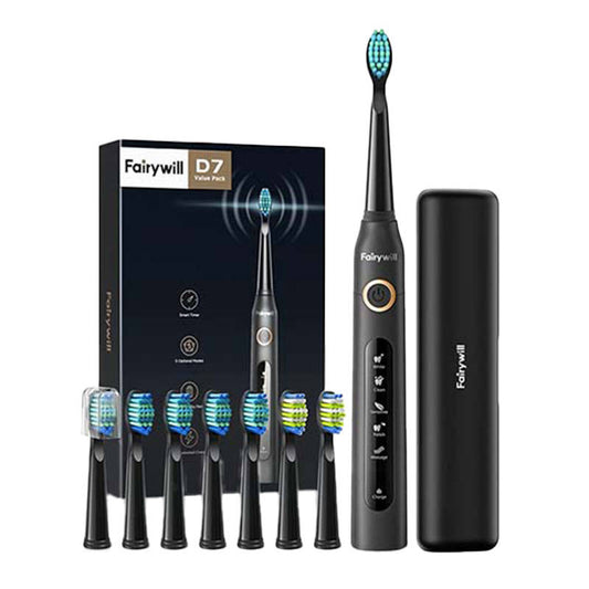 FairyWill FW-507 Plus Cepillo de dientes sónico con cabezal y estuche (negro) 