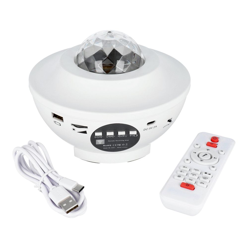 Proyector STARS LED/Discoteca con altavoz bluetooth + mando a distancia + USB BTM0504-B/HD-SPL blanco 