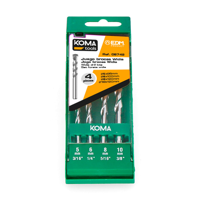Jogo de 4 brocas de metal duro (widia) padrão Koma Tools.