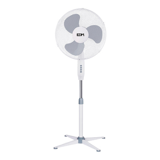 Ventilador de pie blanco Potencia: 45W Aspas: Ø40cm. Altura regulable 105-125cm EDM