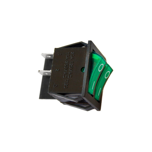 Interruptor empotrable doble 15A 250V verde.