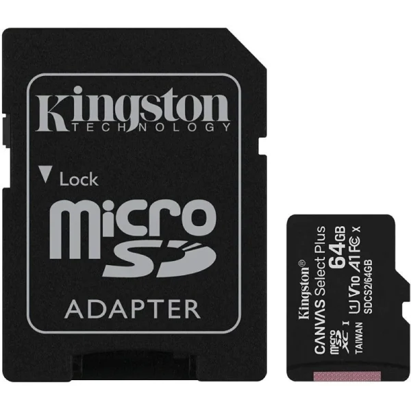 Cartão de memória Kingston CANVAS Select Plus 64 GB microSD XC com adaptador/ Classe 10/ 100 MBs