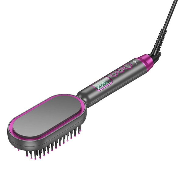 Pente alisador elétrico HOCO com visor digital HP44 rosa vermelho