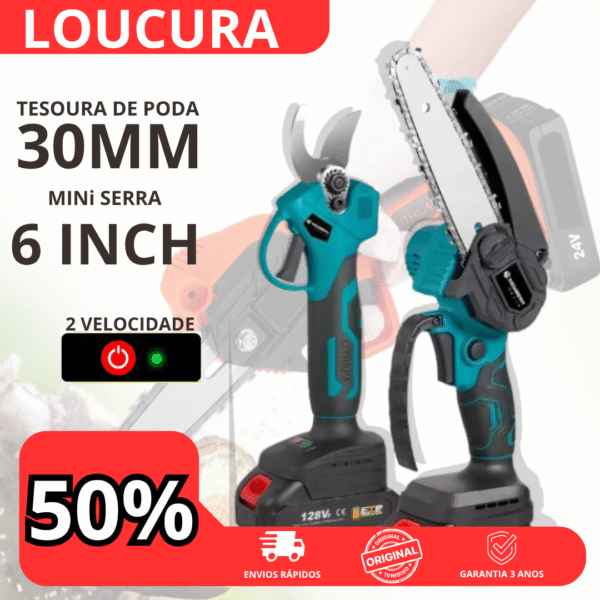 Mini Serra Eletrica 6" + Tesouras de poda elétrica conjunto 30mm 18v