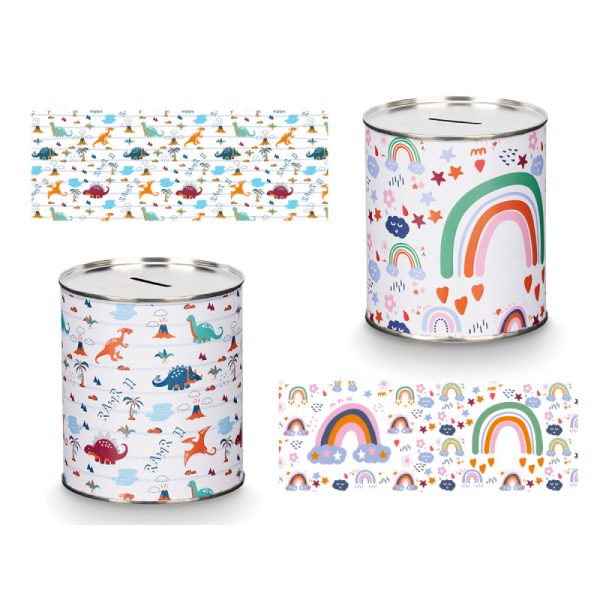 Mealheiro Metálico Infantil – Estampas Sortidas (Dinossauros / Arco-íris)