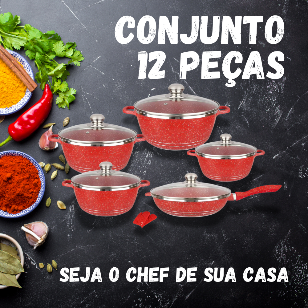 1(12) Conjunto de Panelas Antiaderentes - Vermelho - 12 peças - Image 1