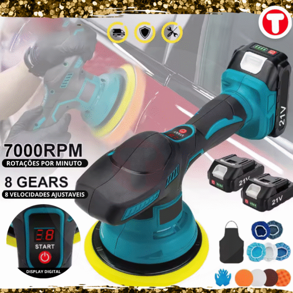 Máquina de Polimento e Enceramento Sem Fio – 6 VELOCIDADES| 2 Baterias