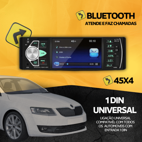 Auto Rádio MP5 Player 4.1" com Bluetooth, USB, SD e Aux