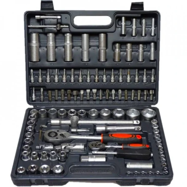 Jogo de chaves de soquete, 108 peças, estojo de plástico, fechos de plástico