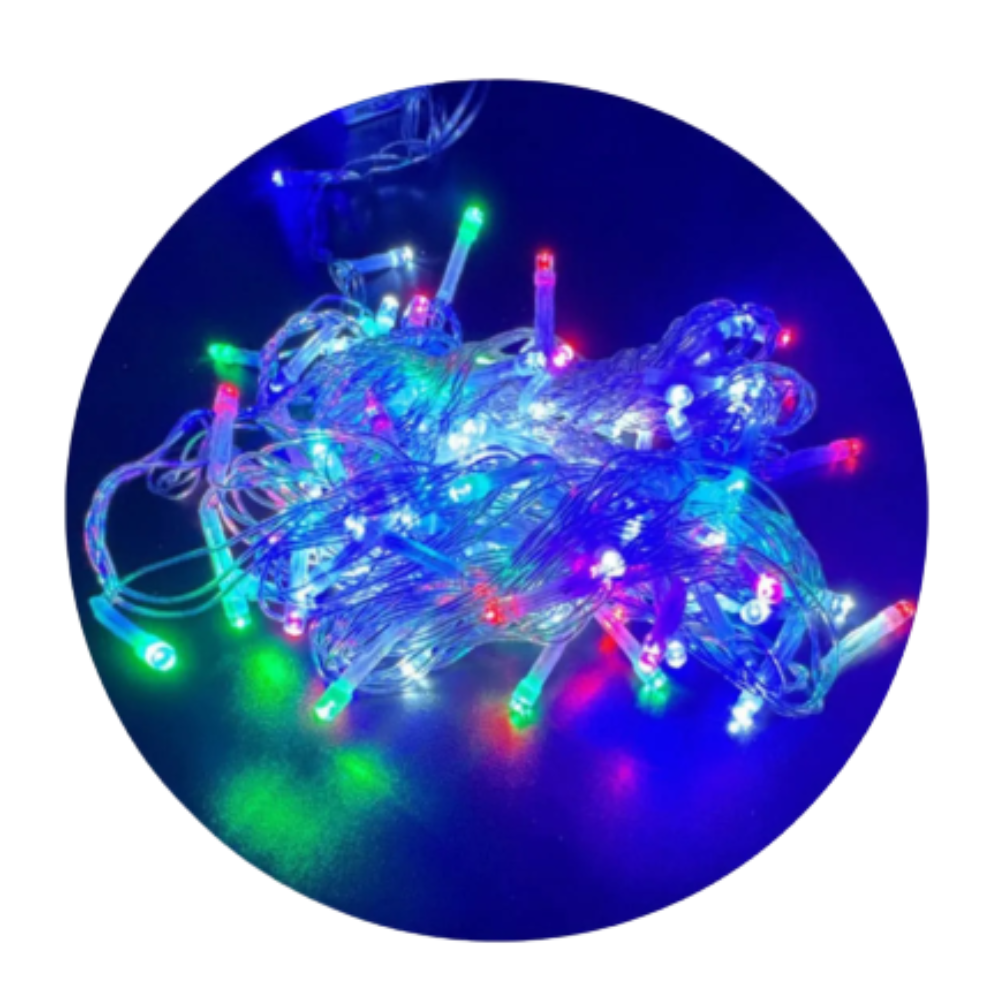 Design sem nome (21) Luzes de Natal Multicolor – Fio Branco – 100 LEDs (9 m + 1,5 m de cabo) - Image 1