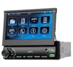 Rimoody 7" 1DIN Reprodutor Multimídia de Carro – Tela Retrátil, Bluetooth, MP5, Espelho Link