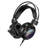 Fones de ouvido para jogos com fio USB A + Jack 3,5 mm Hoco 2 m W110 preto
