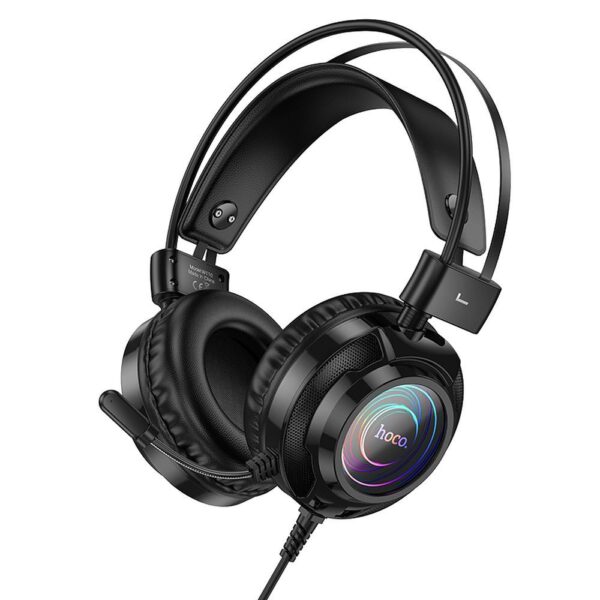 Fones de ouvido para jogos com fio USB A + Jack 3,5 mm Hoco 2 m W110 preto