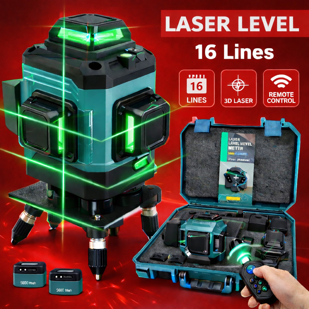 ChatGPT Image 31_12_2025, 00_26_05 Nível Laser 4D/16 Linhas Verde Autonivelante – Kit Completo com Caixa Rígida - Image 1