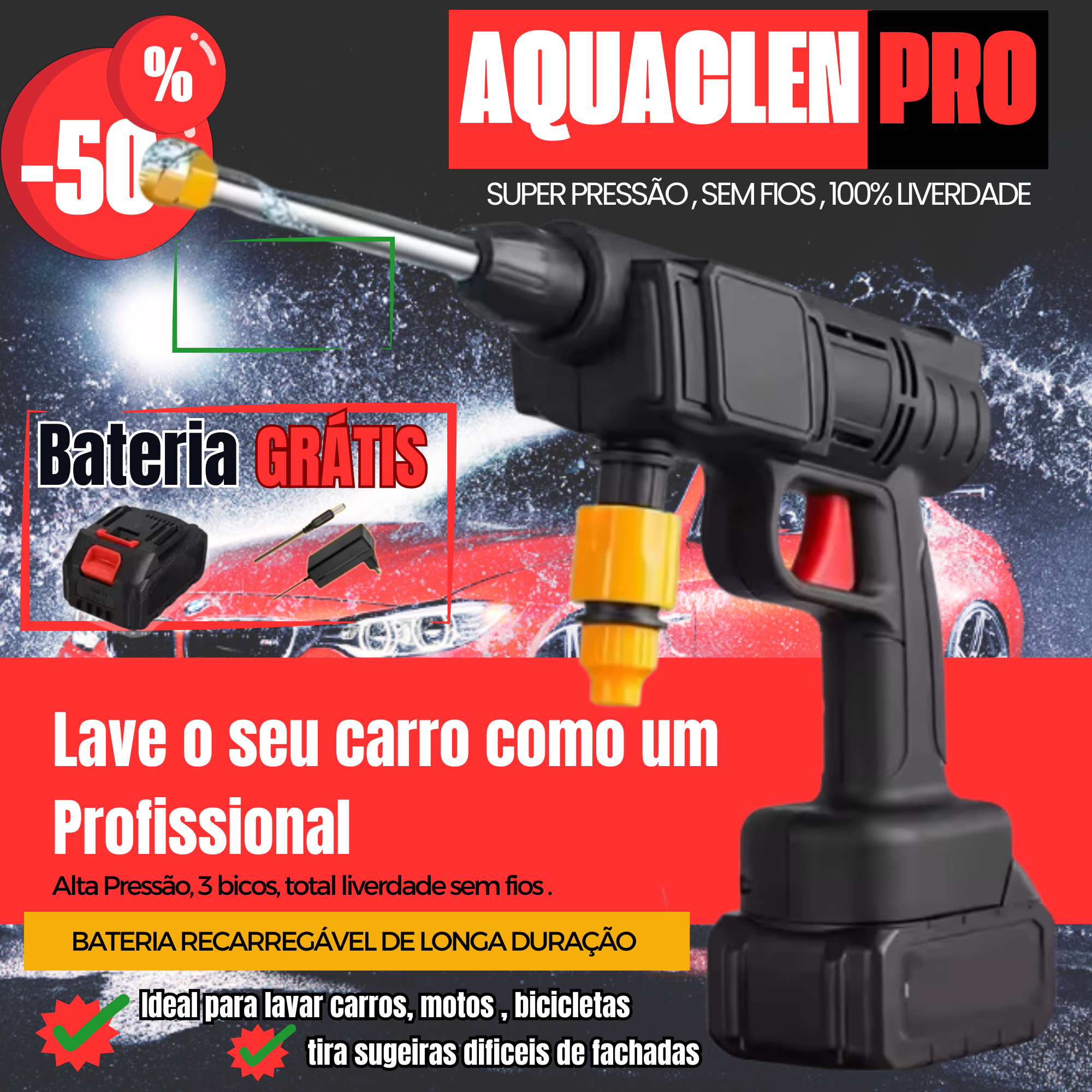Pistola Maquina de Limpeza A Pressão Aqua Clean PRO - Image 1