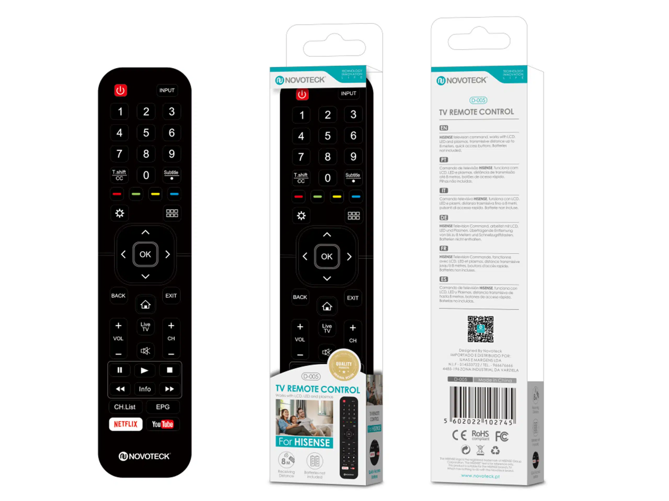 comando-tv-hisense-d-005-novoteck-scaled-1.webp Controle Remoto Universal Novoteck para Hisense com Botões Netflix/YouTube D-005 - Image 1