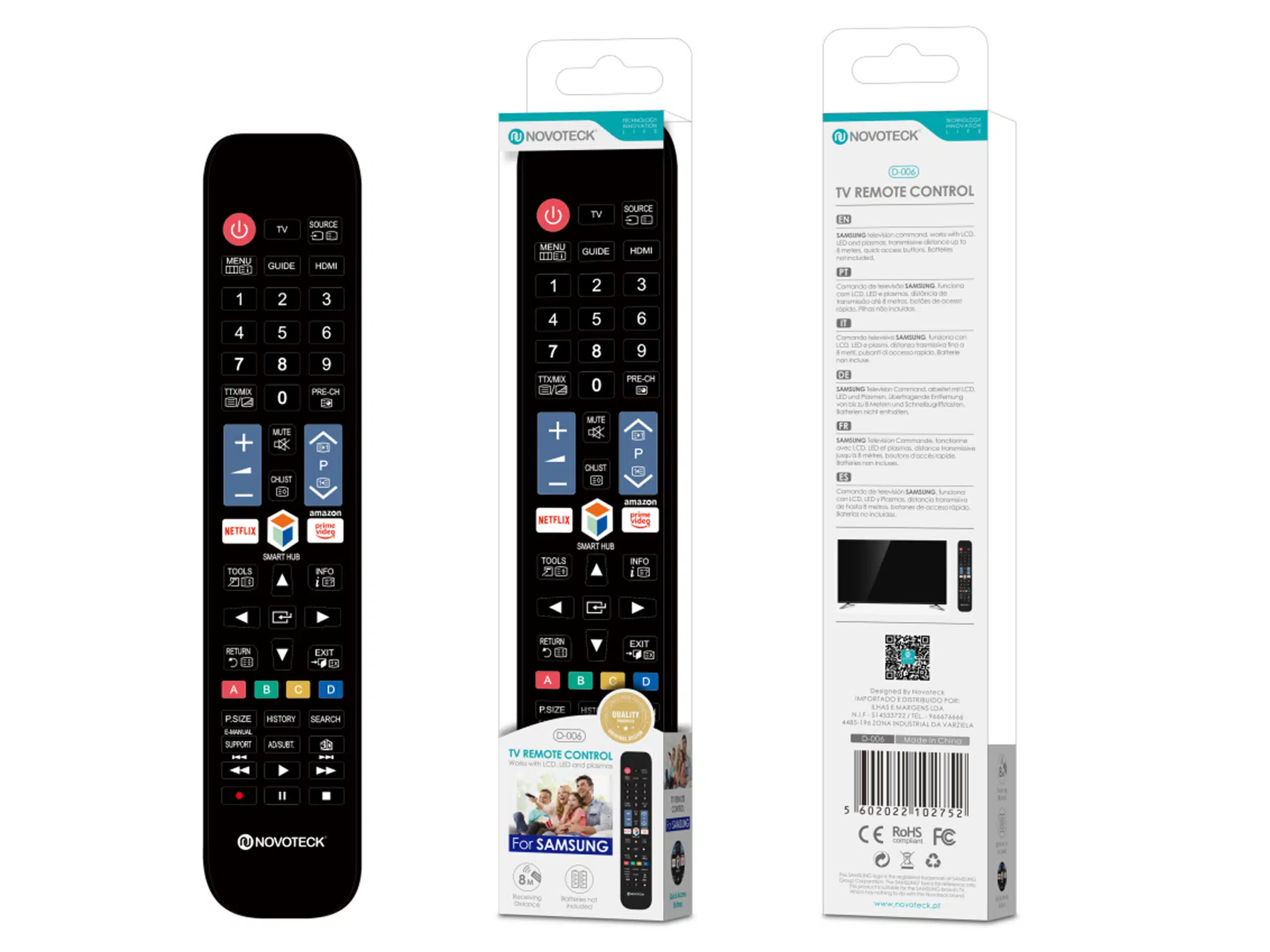 comando-tv-samsung-d-006-novoteck-scaled-1.webp Controle Remoto Universal Novoteck para Samsung – Acesso Direto Netflix/Amazon Prime – Modelo D-006 - Image 1