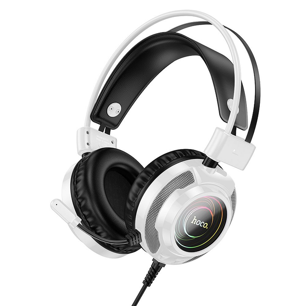 dcba412b7a3d55eba3338b9acbeea7f5 Fones de ouvido para jogos com fio USB A + Jack 3,5 mm Hoco 2 m W110 branco - Image 1