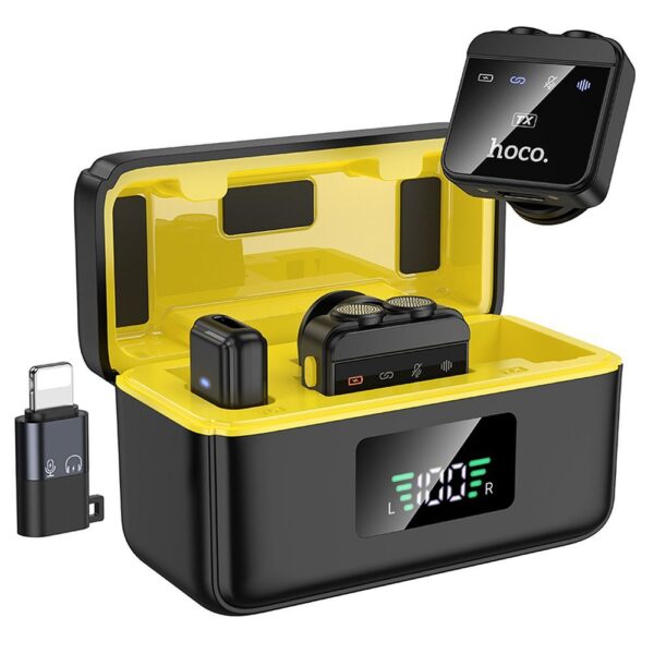 Conjunto de  2 Microfones de Lapela Sem Fio Hoco Lightning/USB C L17 Preto