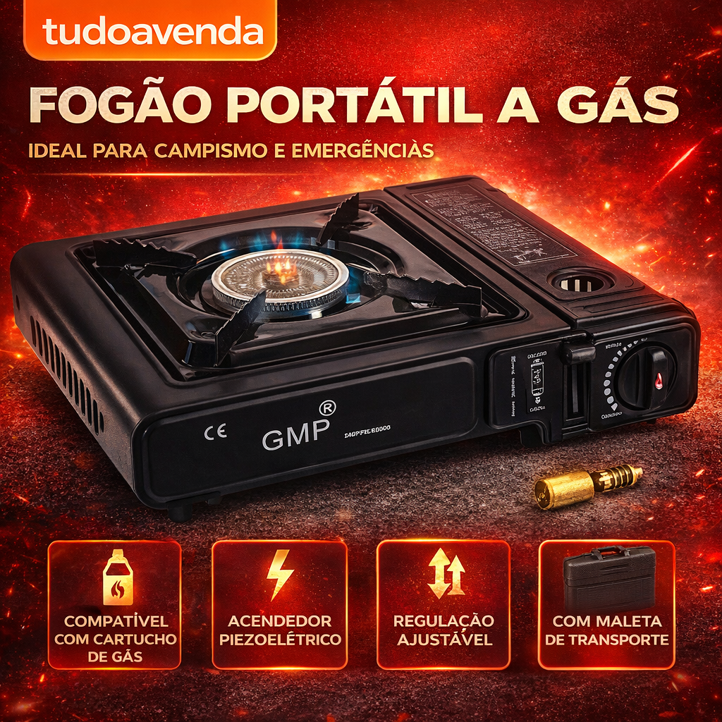 56401a74-bece-4ae4-aac4-bdf9f6af8beb-2 Fogão a gás turístico para cartucho ou cilindro de gás de até 3 kg - Image 1