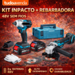 Kit Maquina de Inpacto 520NM + Rebarbadora de 10000Rpm (Inclui 2 Baterias)