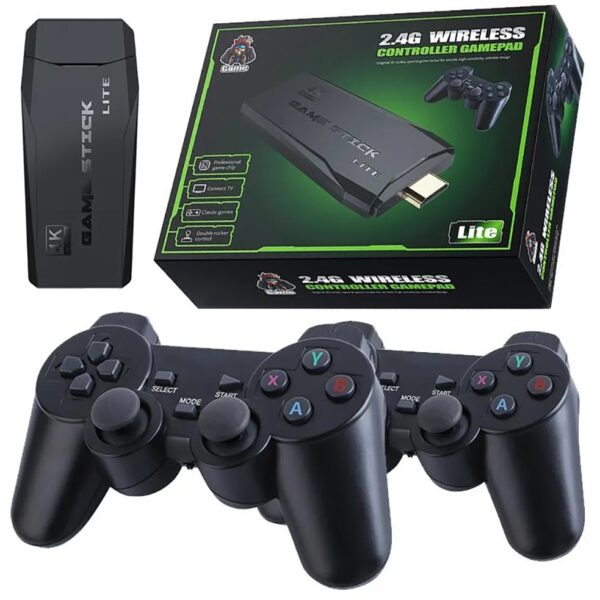 Consola de Jogos Retro Game Stick Lite 4K 2.4G Wireless GamePad + 2 Comandos Pretos