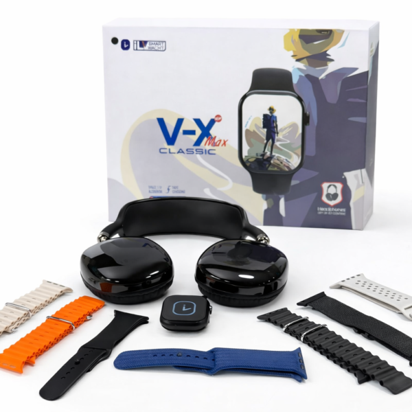Smartwatch V-X Max Classic – Kit Completo com Auscultadores e Braceletes