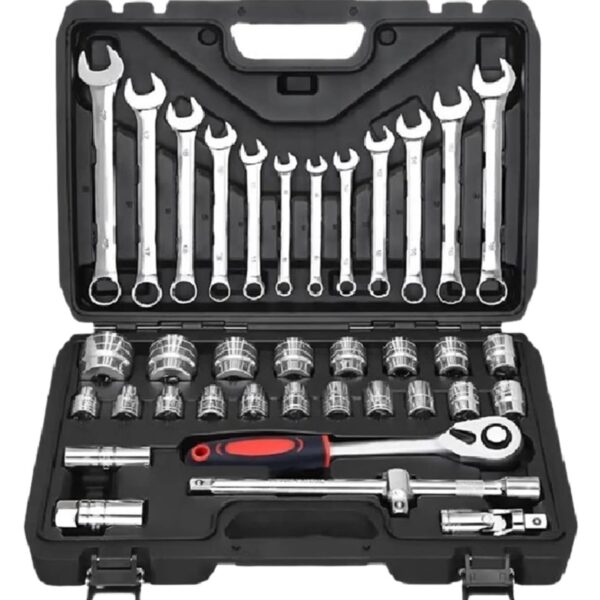 Conjunto de 37 Peças – Chaves e Soquetes Combinados 1/2" com Estojo Plástico e Clipes Metálicos