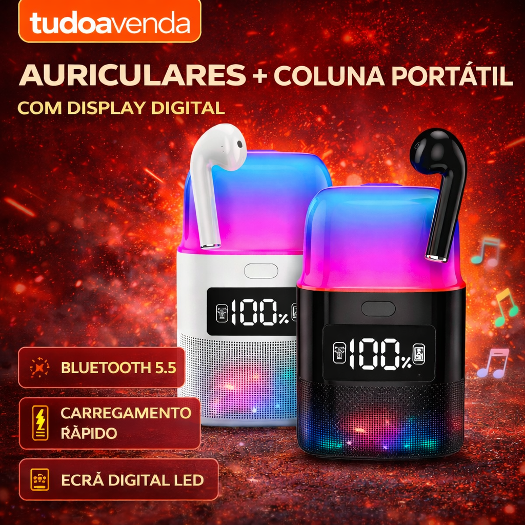 65960515-db34-40a8-ad24-5c5cffe32a5c Auriculares Bluetooth com Coluna e Luz LED - Image 1